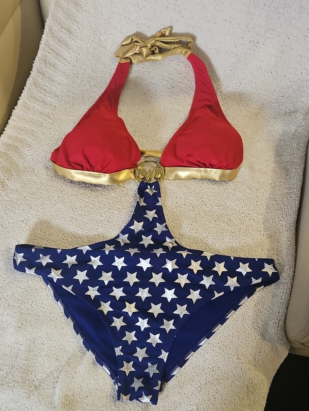 DC Comics Blue and White Logo Swimwear Large